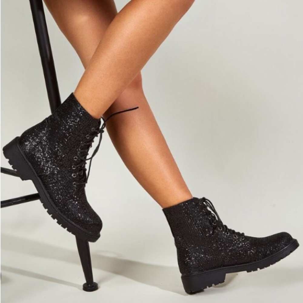 NWOT SHEIN Sequin Combat Boots / Size 40 (8.5)